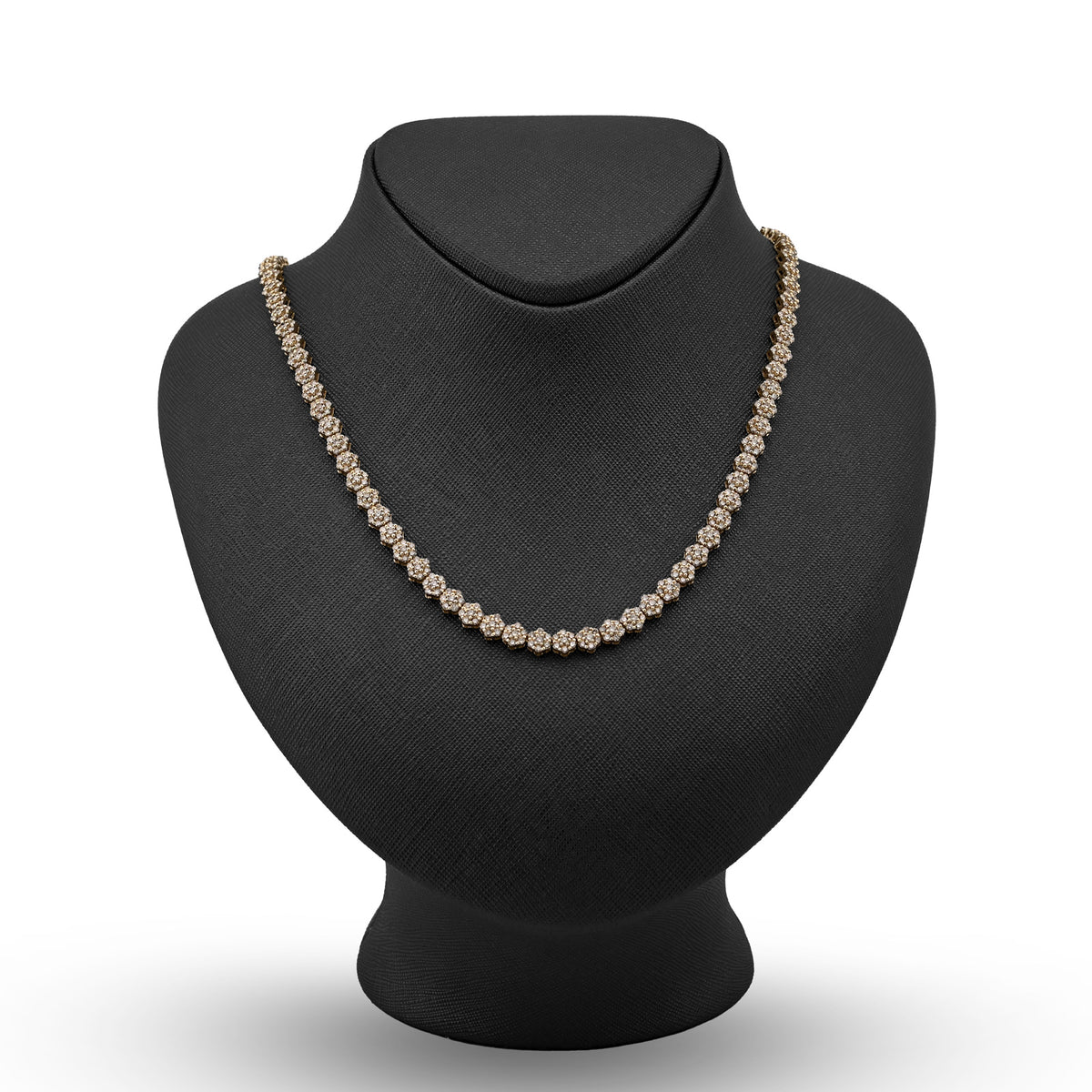 10K Yellow Gold 16.89 CT Natural Diamond Flower Setting Tennis Chain 22" Mens — view 1