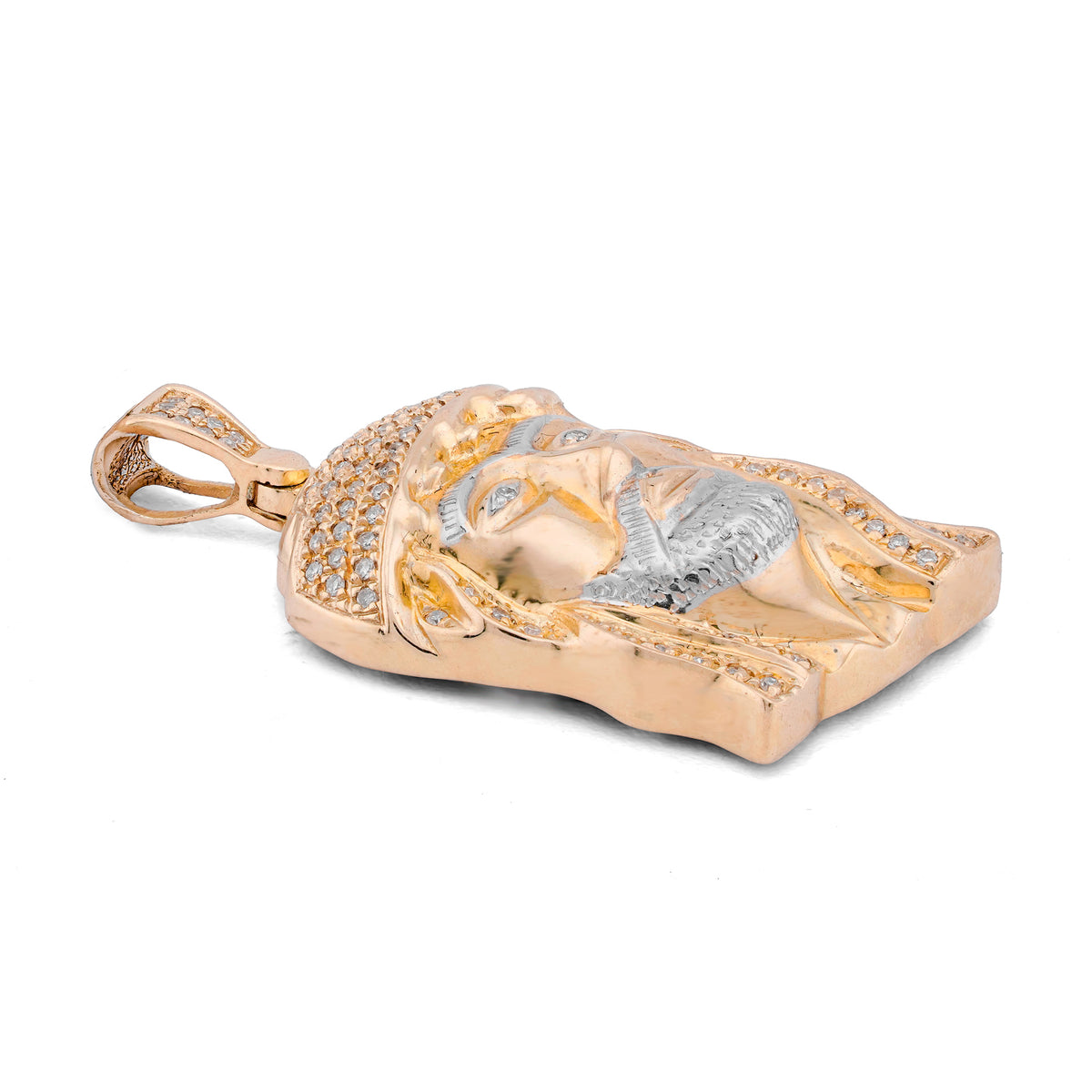 Jesus Head Charm 0.2ct Natural Diamond 10K Gold Men Women Pendant