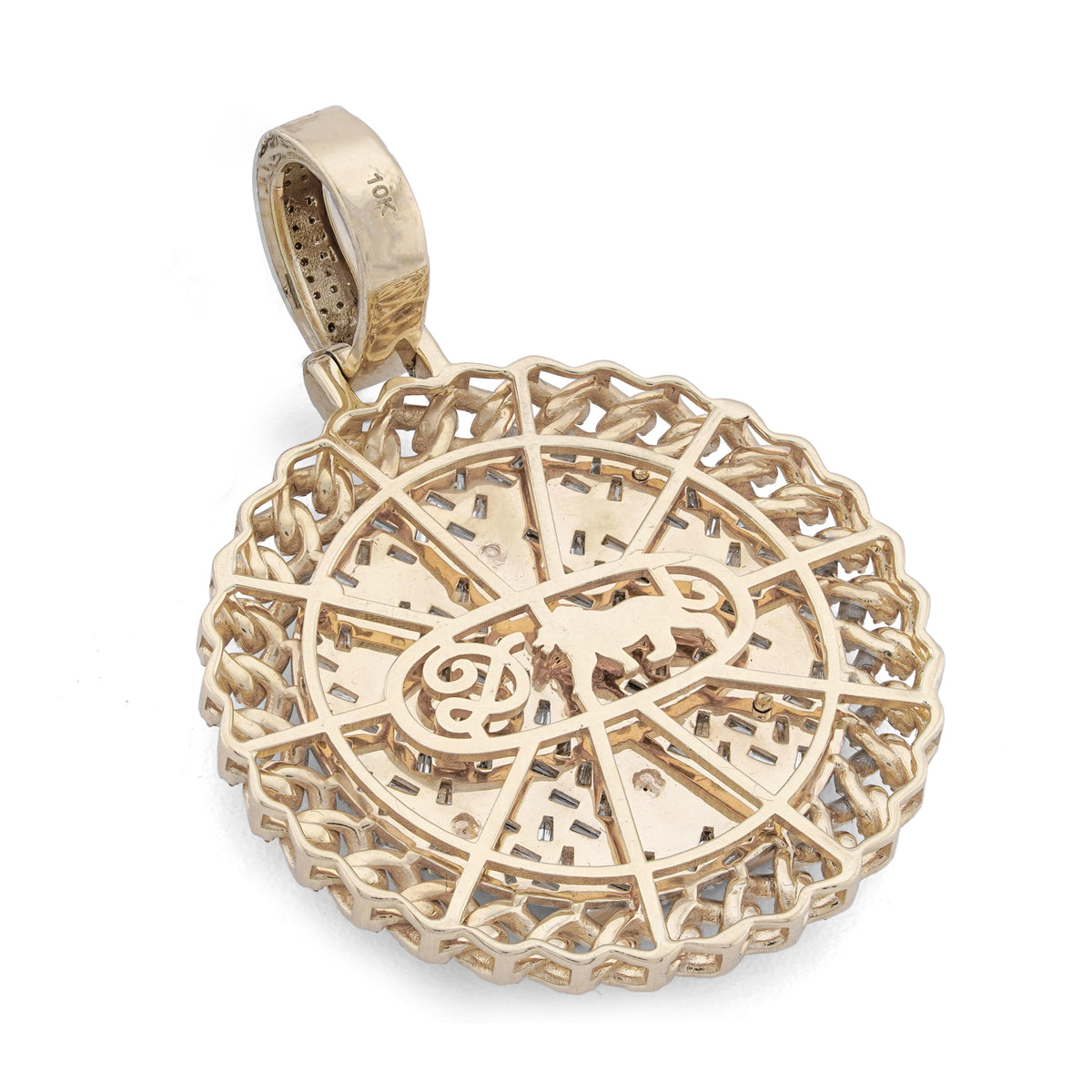 Libra Scale Cuban Link Edge Charm Baguette/Pointer 1.9ct Natural Diamond 10K Gold Men Women Pendant