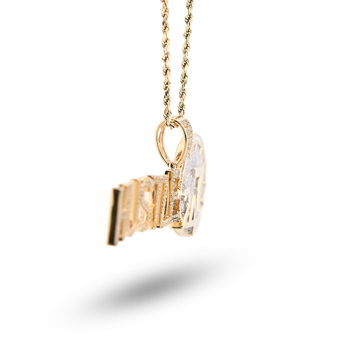 10K Yellow Gold 2CT Natural Baguette Diamond "HUSTLE 24/7" Custom Charm Men Pendant — view 5