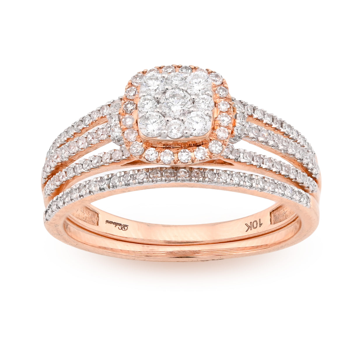 10K Rose Gold 0.50CT Natural Diamond Square 2 layer Women Wedding Ring & Band — view 6