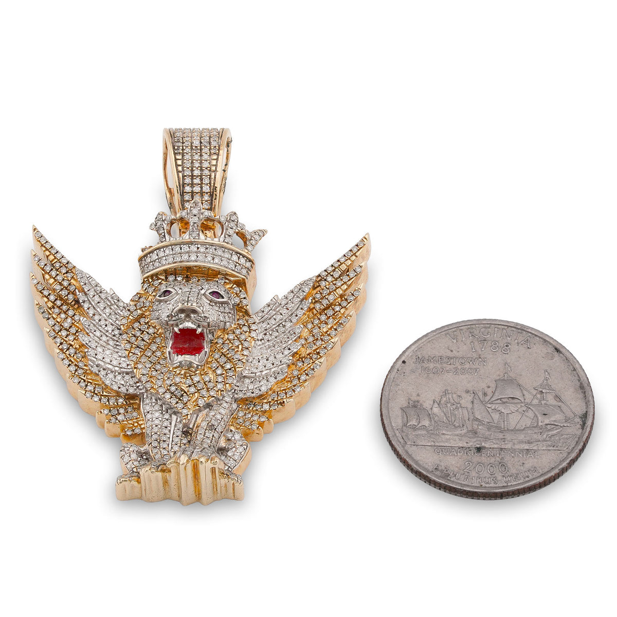 10K Yellow Gold Lion w/ Wings & Crown 4.89CT Natural Diamond Charm — view 7