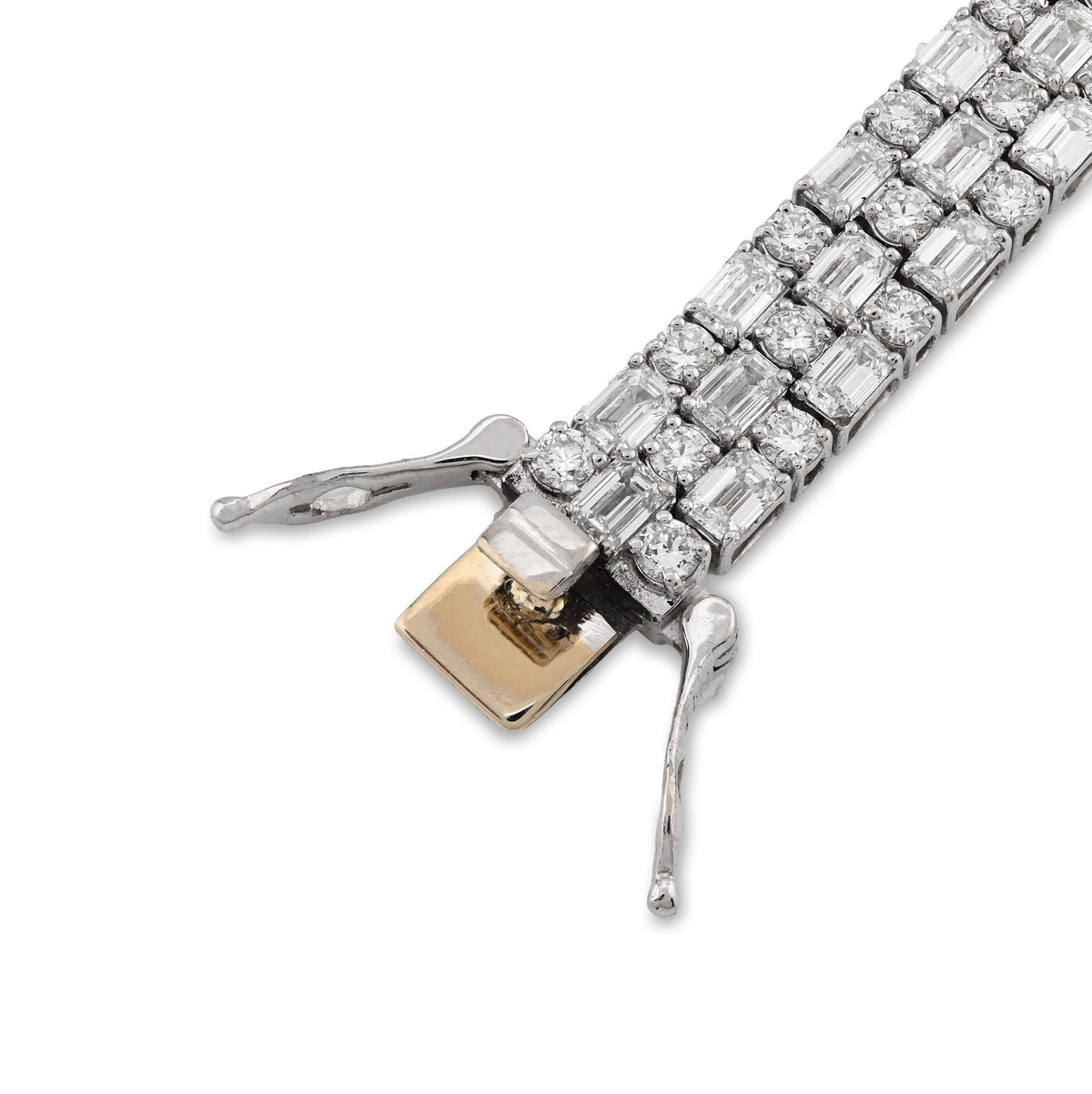 14K White Gold 11.25CT Lab Diamond Three Row Round/Baguette 6.5MM Men Women 7.25" Tennis Bracelet — view 5