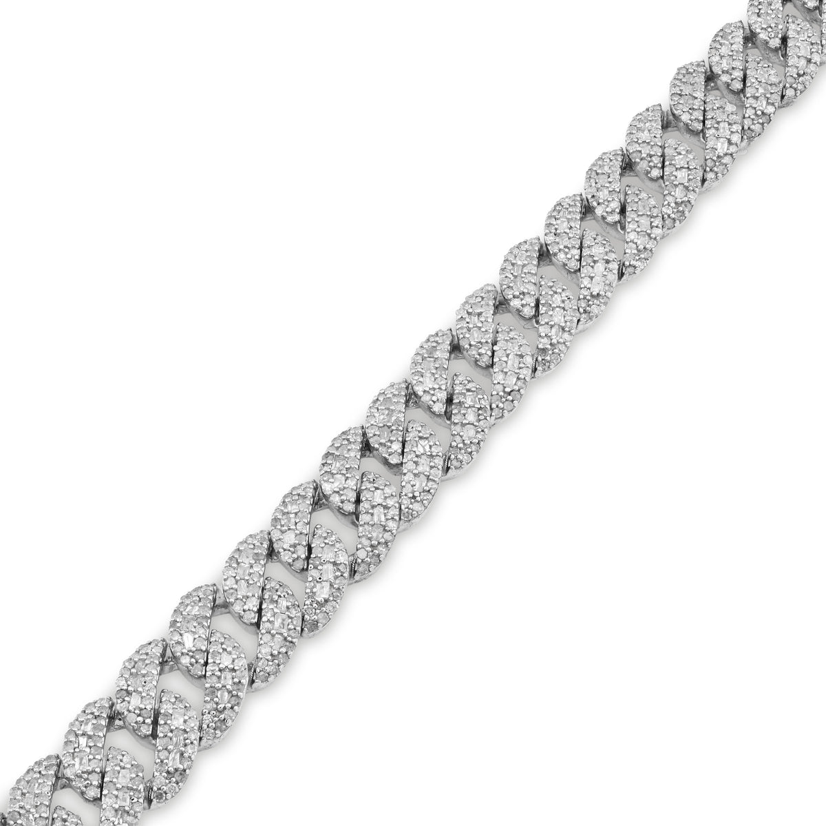 925 SS 4.6CT Natural Diamond Round/Baguette Round Cuban Link 8MM 8" Men Bracelet 26.1g — view 3
