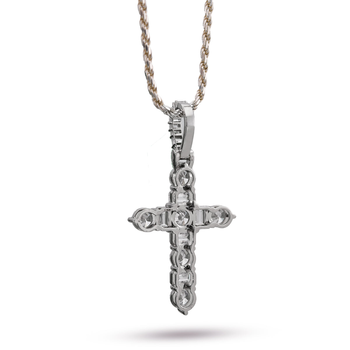 50 Pointer Cross Pendant 12.16CT Lab Diamond Round/Emerald Solitaires Charm — view 8