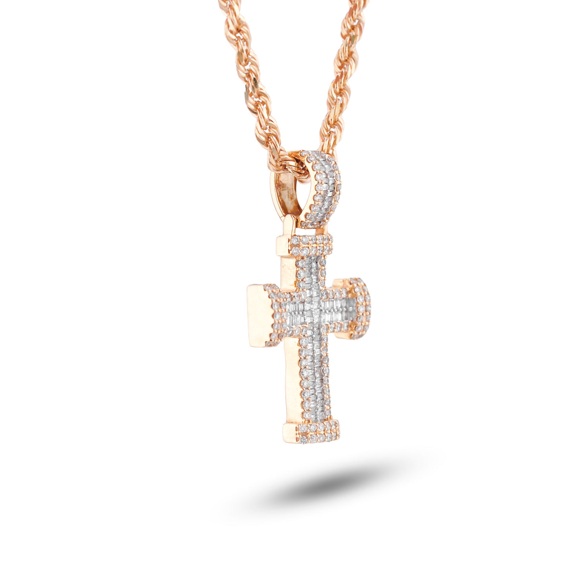 Cross Charm Baguette/ Round 1.55ct Natural Diamond 10K Gold Men Women Pendant