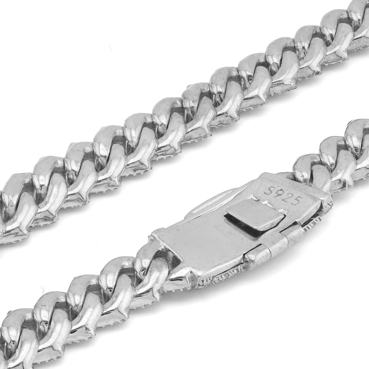 925 SS 8MM Cuban Link 8.125CT Natural Diamond 22" Chain Men Women Necklace — view 2