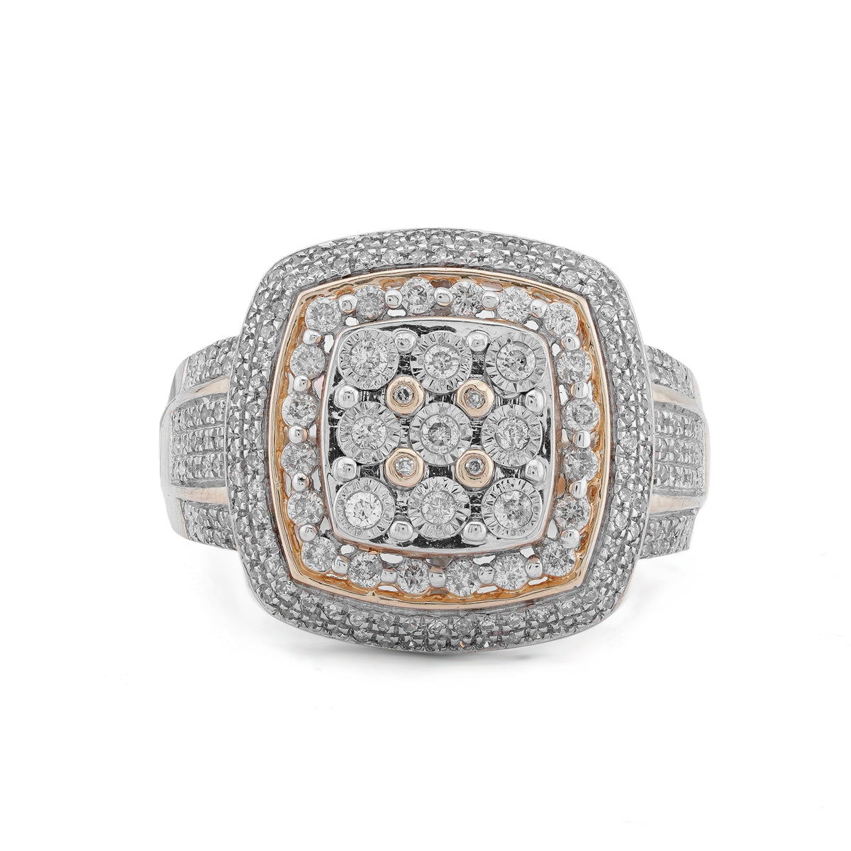 Multi Level Halo Ring Illusion set Natural Diamond 0.75CT 14K Yellow Gold Ring