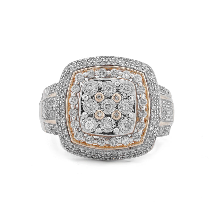 Multi Level Halo Ring Illusion set Natural Diamond 0.75CT 14K Yellow Gold Ring