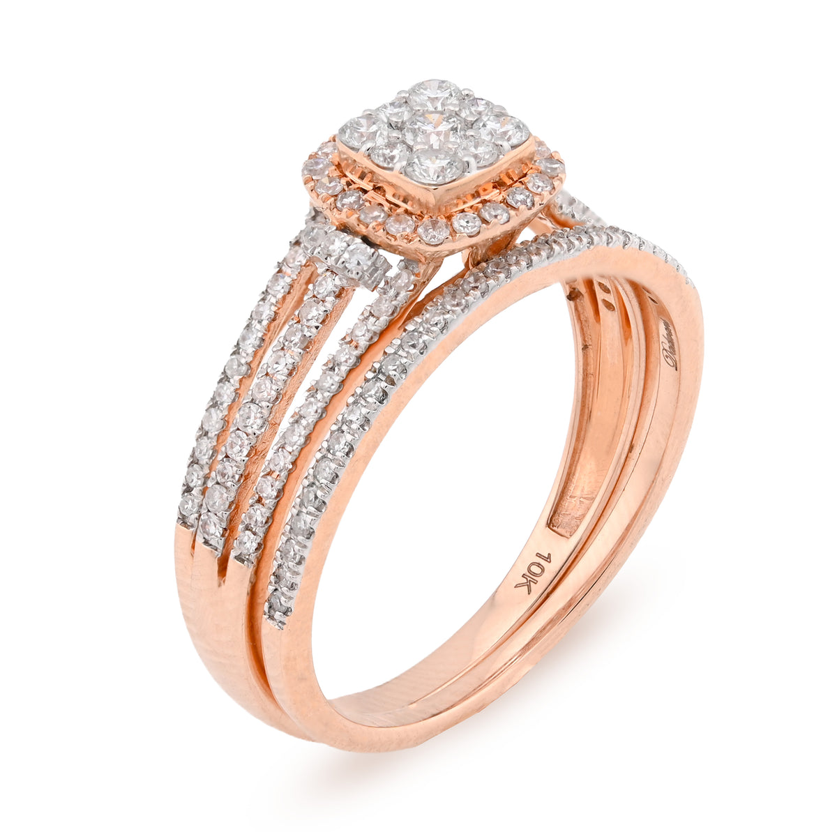 10K Rose Gold 0.50CT Natural Diamond Square 2 layer Women Wedding Ring & Band — view 7