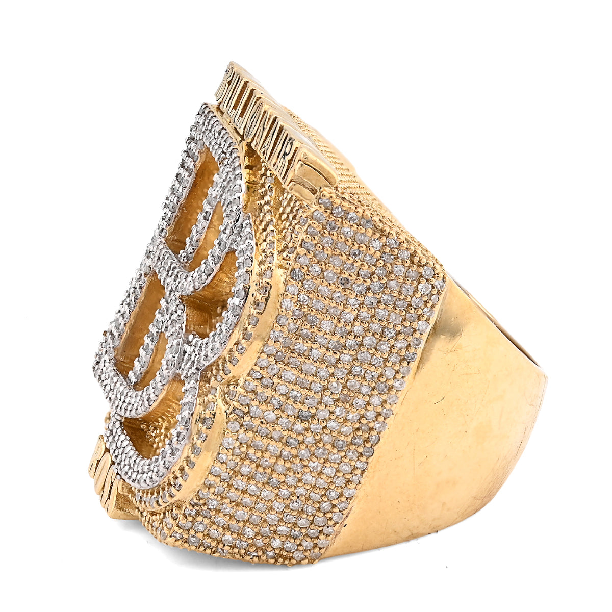 10K Yellow Gold 2.65CT BILLIONAIRE BOSS BB Initial Big Natural Diamond Men Custom Pinky Ring — view 4