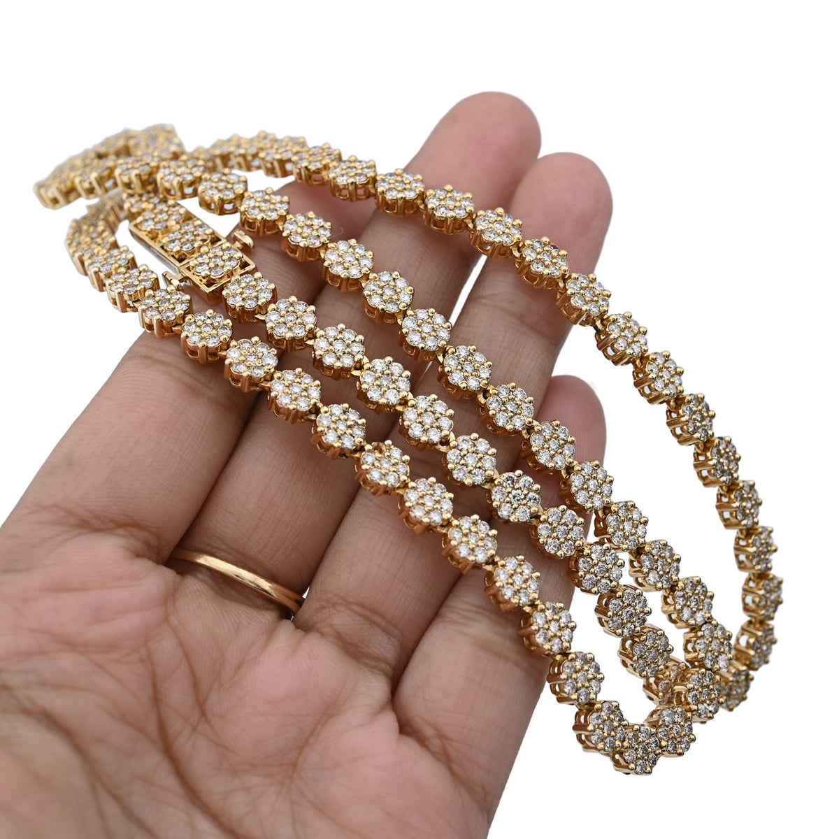10K Yellow Gold 16 CT Natural Diamond Flower Setting Tennis Chain 22" Mens Necklace — view 1