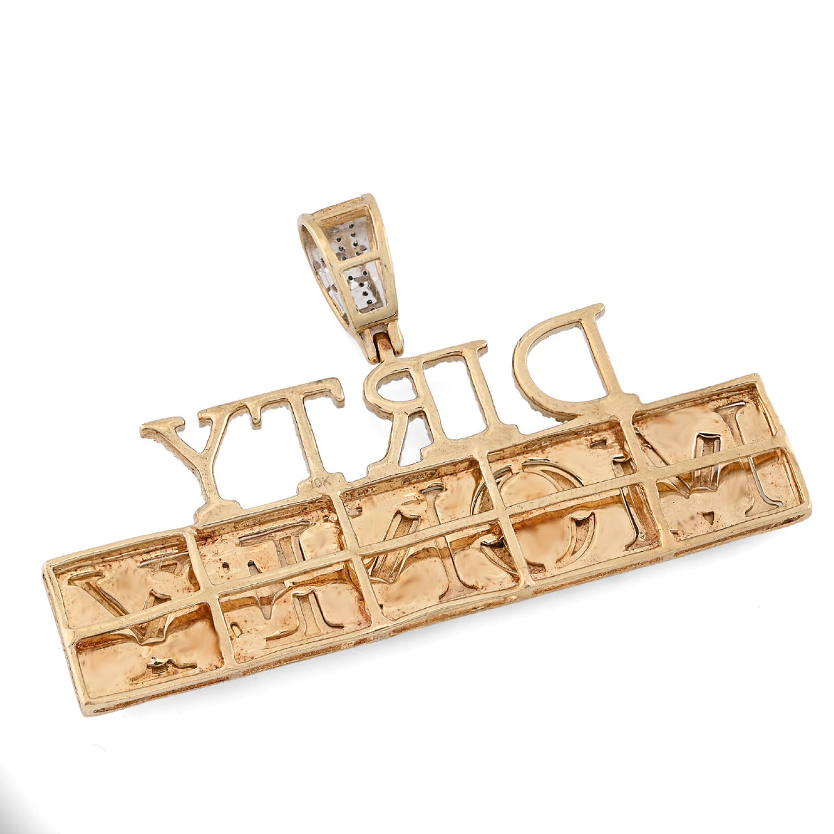 10K Yellow Gold "DIRTY MONEY" Custom Charm 1CT Natural Diamond 2.1" — view 9