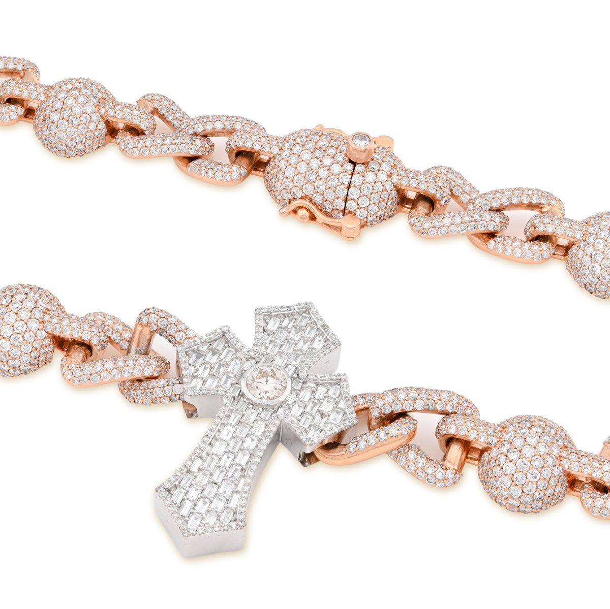 10K Rose/White Gold 2 Tone 28CT Natural Diamond ROund/Baguette Cross & Infinity Link Chain 22" Necklace — view 5