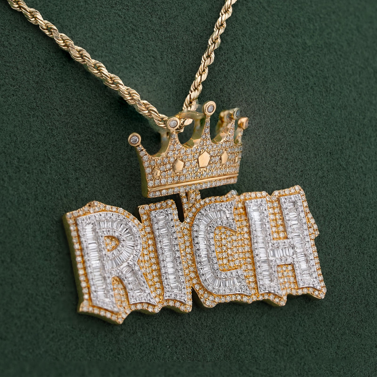 10K Yellow Gold RICH Crown Pendant 5CT Natural Diamond Men Women Charm — view 6