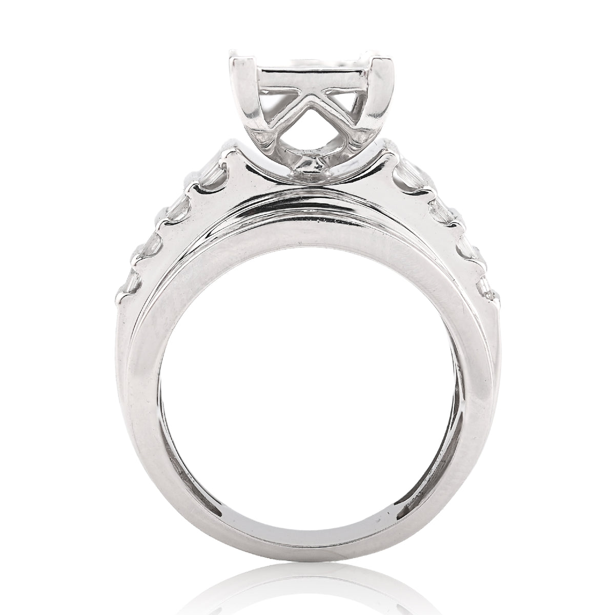 10K White Gold 2CT Natural Diamond Princess/Round/Baguette Rectangular 12.6MM Women Wedding Ring — view 4