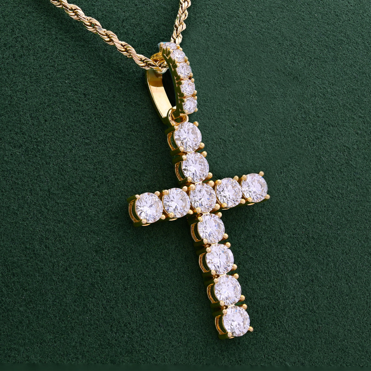 50 Pointer Cross Pendant 10K Yellow Gold 5.70CT Lab Diamond Men Women Charm — view 7