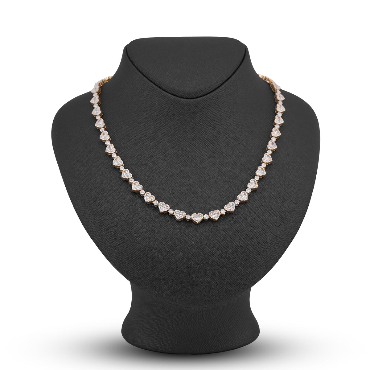 10K Yellow Gold Heart Shape Link Baguette 6.10CT Natural Diamond Women Tennis Chain 18" Necklace — view 8