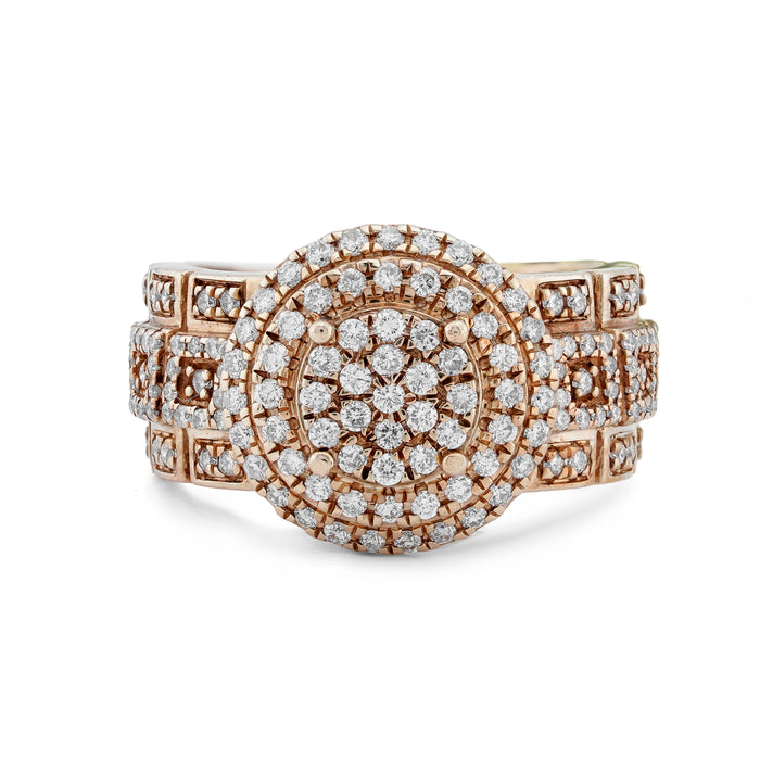 Flower Cluster Yellow Ring 1.3CT Natural Diamond 10K Yellow Gold Men Pinky Ring