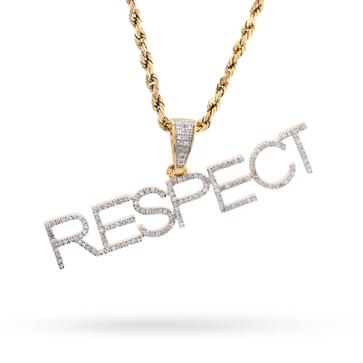 10K Yellow Gold "RESPECT" 0.38CT Natural Diamond Men Pendant Custom Charm — view 2