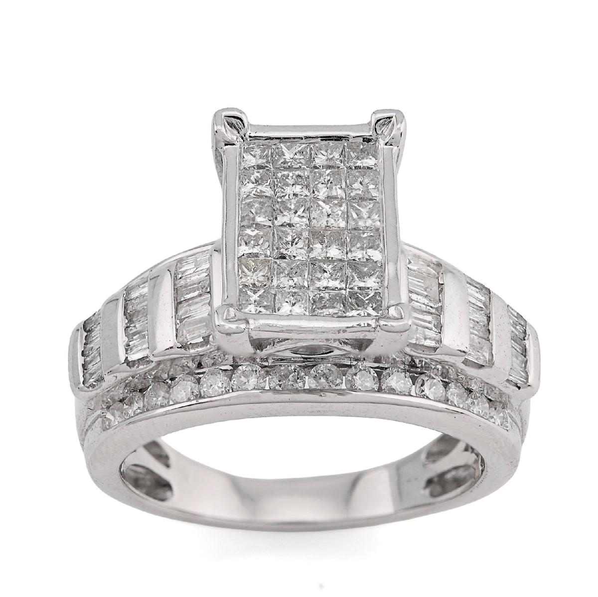 10K White Gold 1.50CT natural Diamond Princess/Round/Baguette Rectangular 11.6MM Women Wedding Ring — view 6