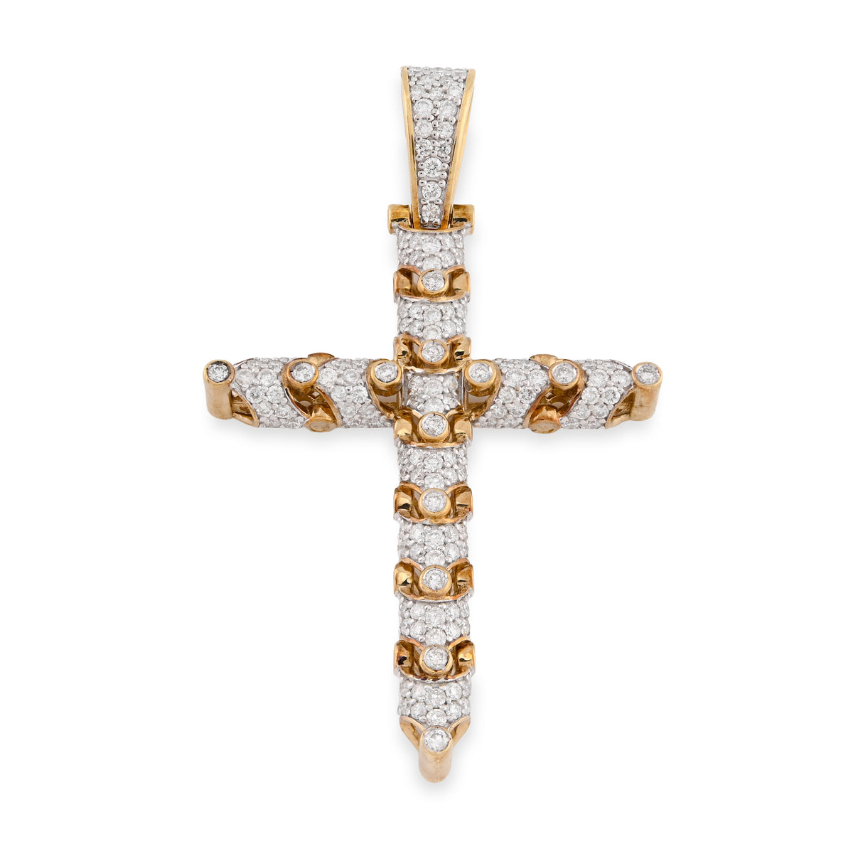 10K Yellow Gold Snake Link Cross Pendant 2.8CT Natural Diamond Religious Men Women Charm — view 1