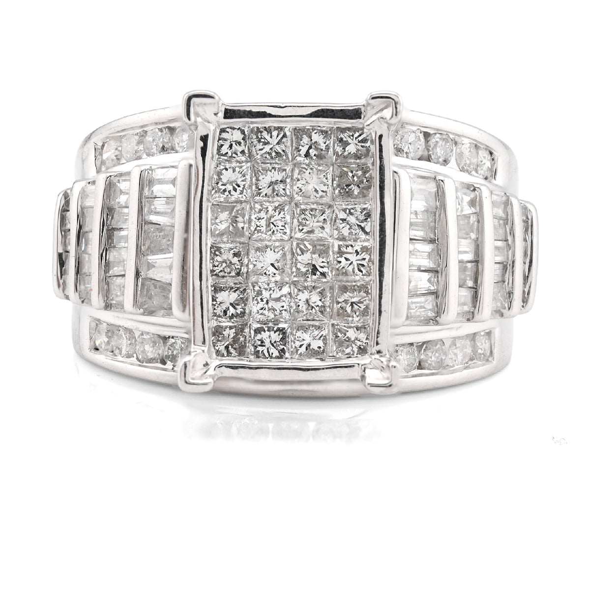 10K White Gold 2CT Natural Diamond Princess/Round/Baguette Rectangular 12.6MM Women Wedding Ring — view 1