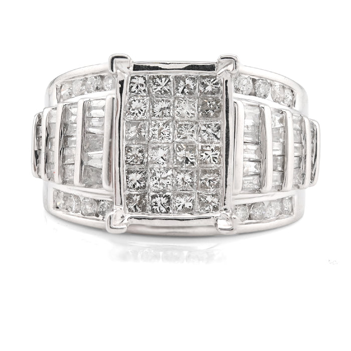10K White Gold 2CT Natural Diamond Princess/Round/Baguette Rectangular 12.6MM Women Wedding Ring — view 1