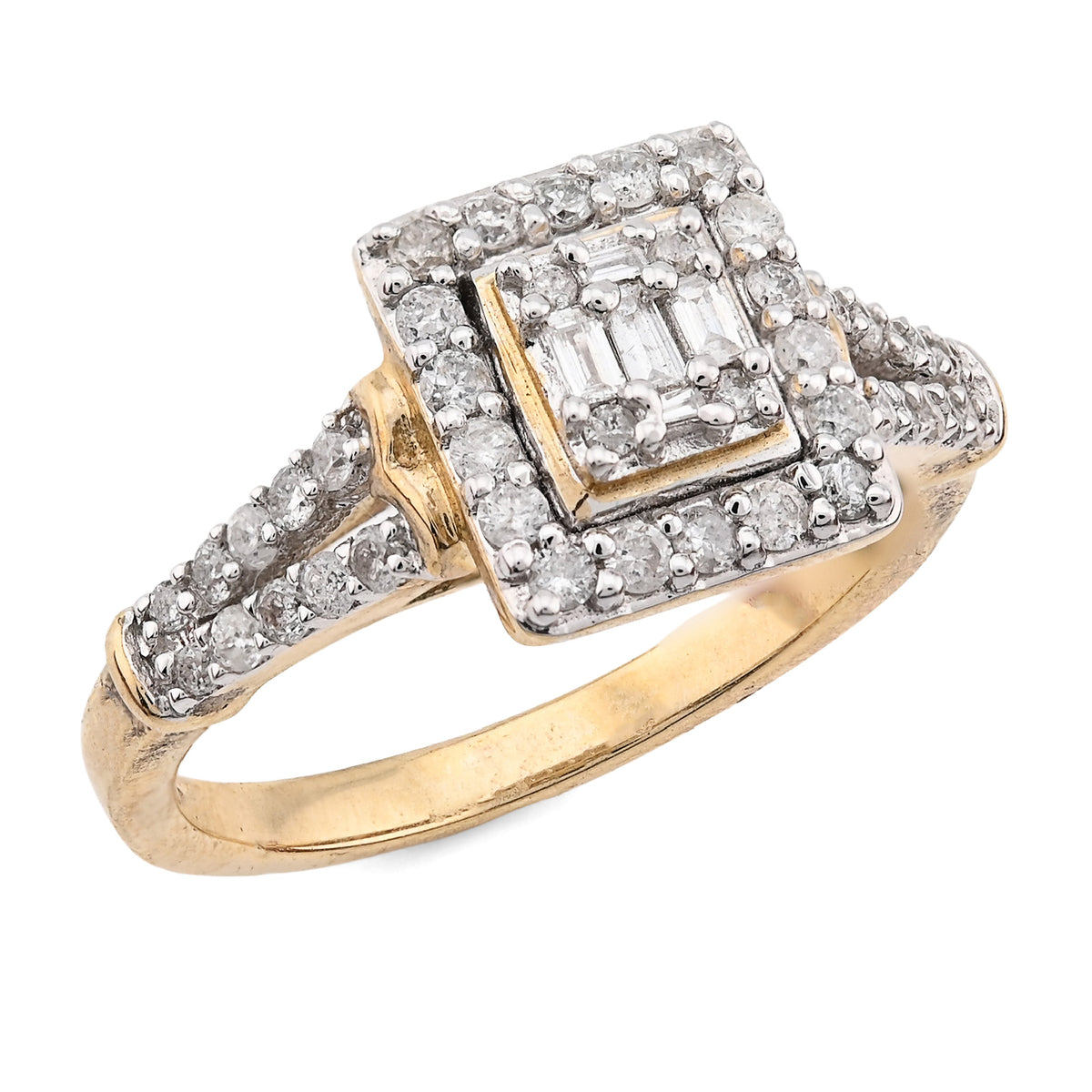 10K Yellow Gold 0.54CT Natural Diamond Round/Baguette Square Women Ring  — view 7