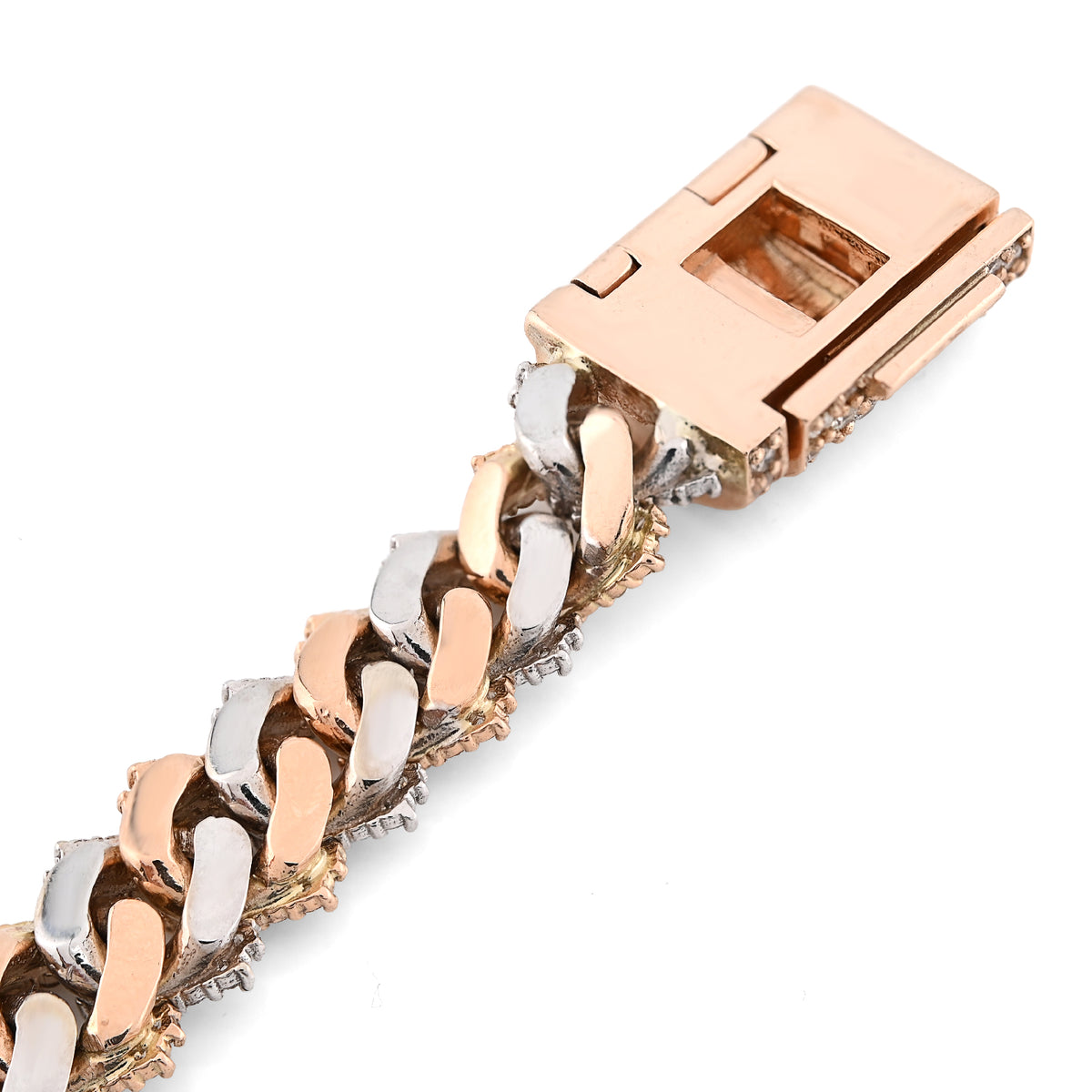 10K Rose/White Gold 2 tone 8.78CT Natural Diamond Round 11MM Cuban Bracelet 8.25" 44.6g  — view 5