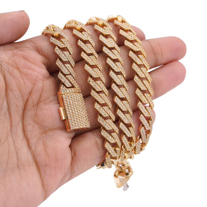 14K Yellow Gold 8.5CT Natural Diamond 10MM Men Box Cuban link Chain 24" Necklace — view 1