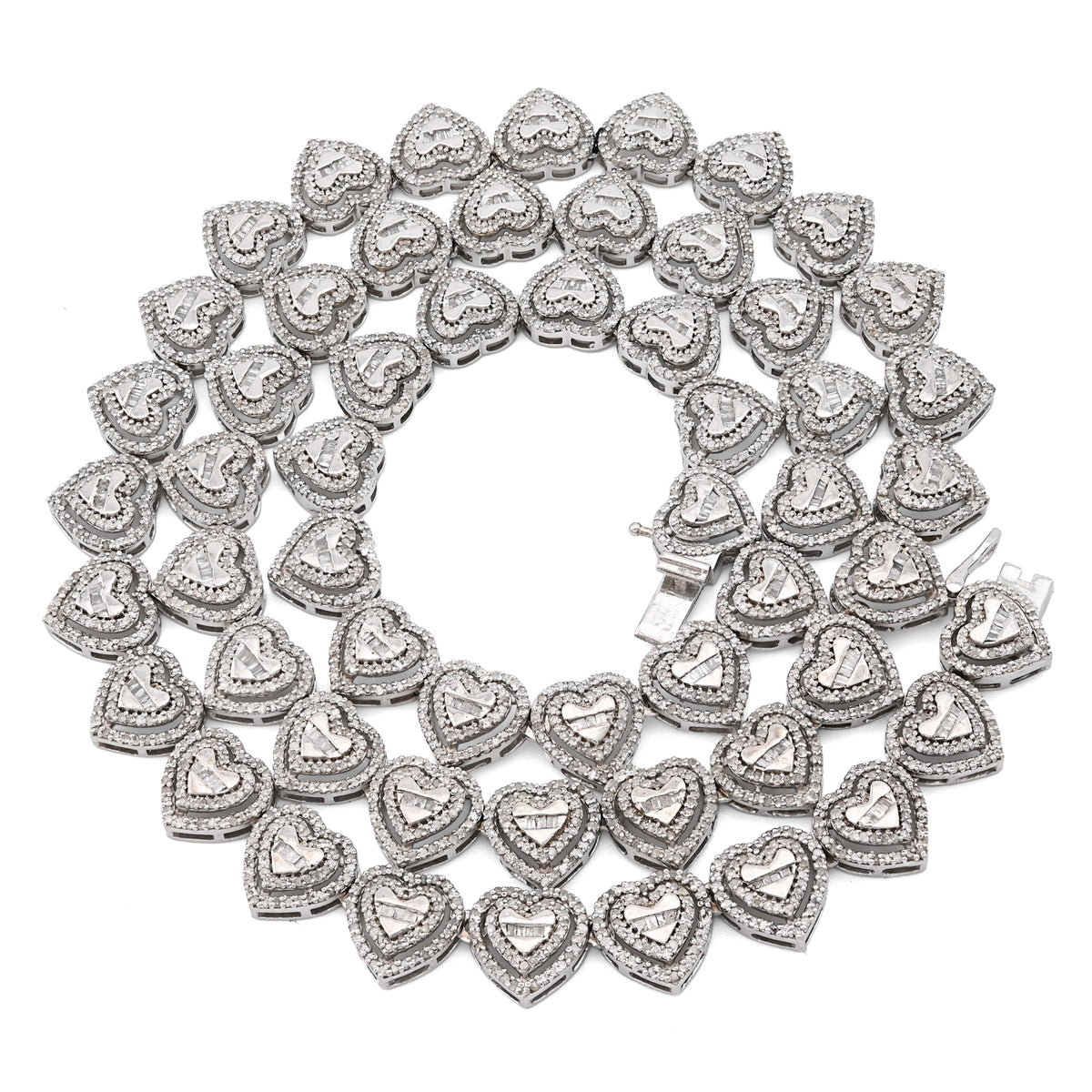 925 SS 6 CT Natural Diamond Heart Shape link Necklace Women Chain — view 7