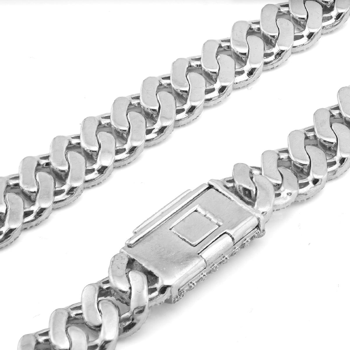 925 SS 16.25CT Natural Diamond Baguette Cuban Link 12MM Men Chain 22" Necklace — view 4