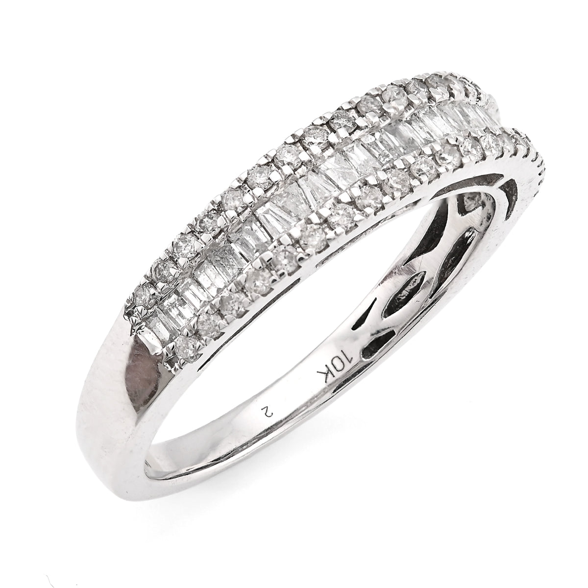 10K White Gold 0.50CT Natural Diamond Round/Baguette Women Band Ring — view 7