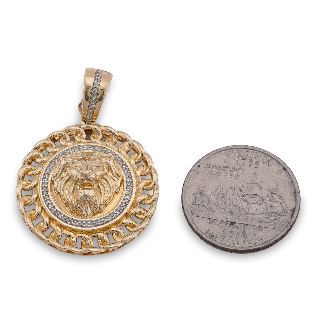 10K Yellow Gold 0.5CT Natural Diamond Lion with Cuban Link Round Charm Men Pendant — view 7