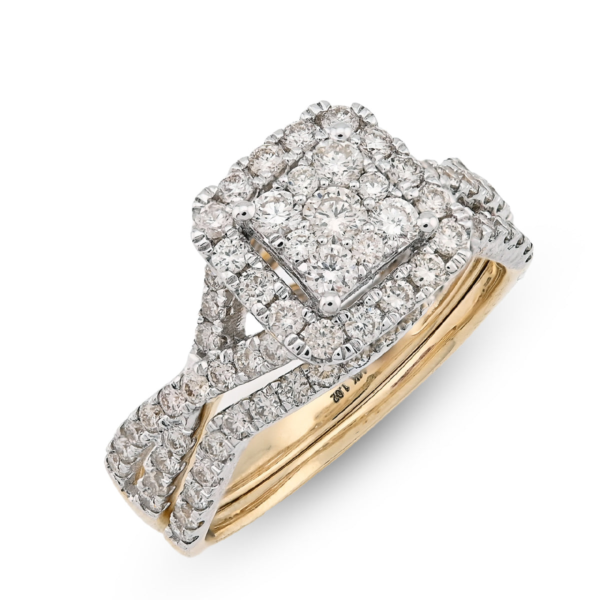 14K Yellow/White Gold 1.02CT Natural Diamond Bridal Set Square Women Band Ring — view 3