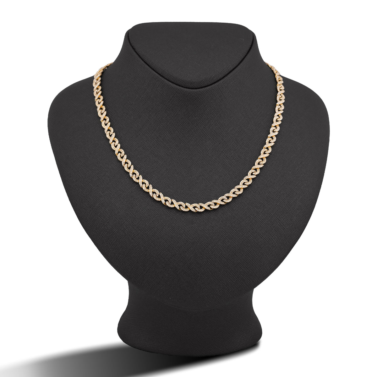 10K Yellow Gold 8CT Natural Diamond Infinity Link 6MM Men Chain 24" Necklace — view 2