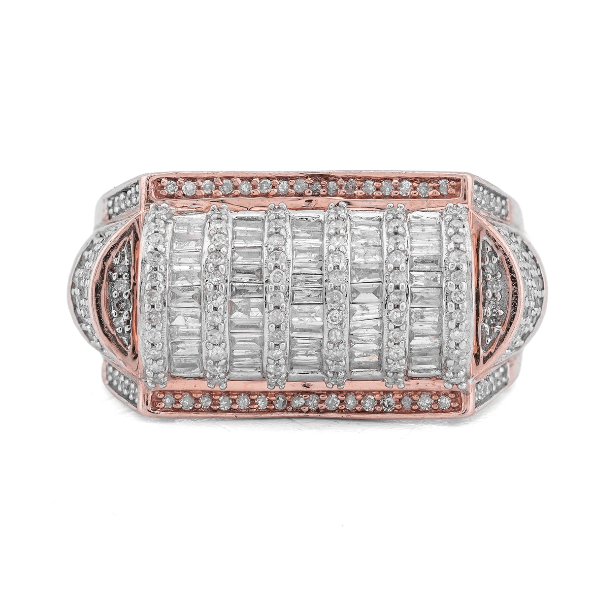 Multi Column Baguette Ring 10K Rose Gold 1.05CT Natural Diamond Men Pinky Ring