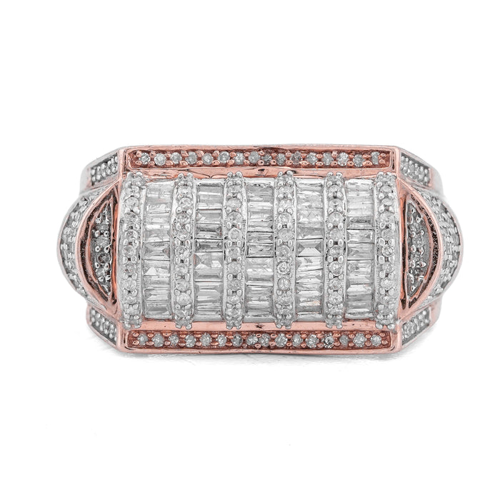 Multi Column Baguette Ring 10K Rose Gold 1.05CT Natural Diamond Men Pinky Ring