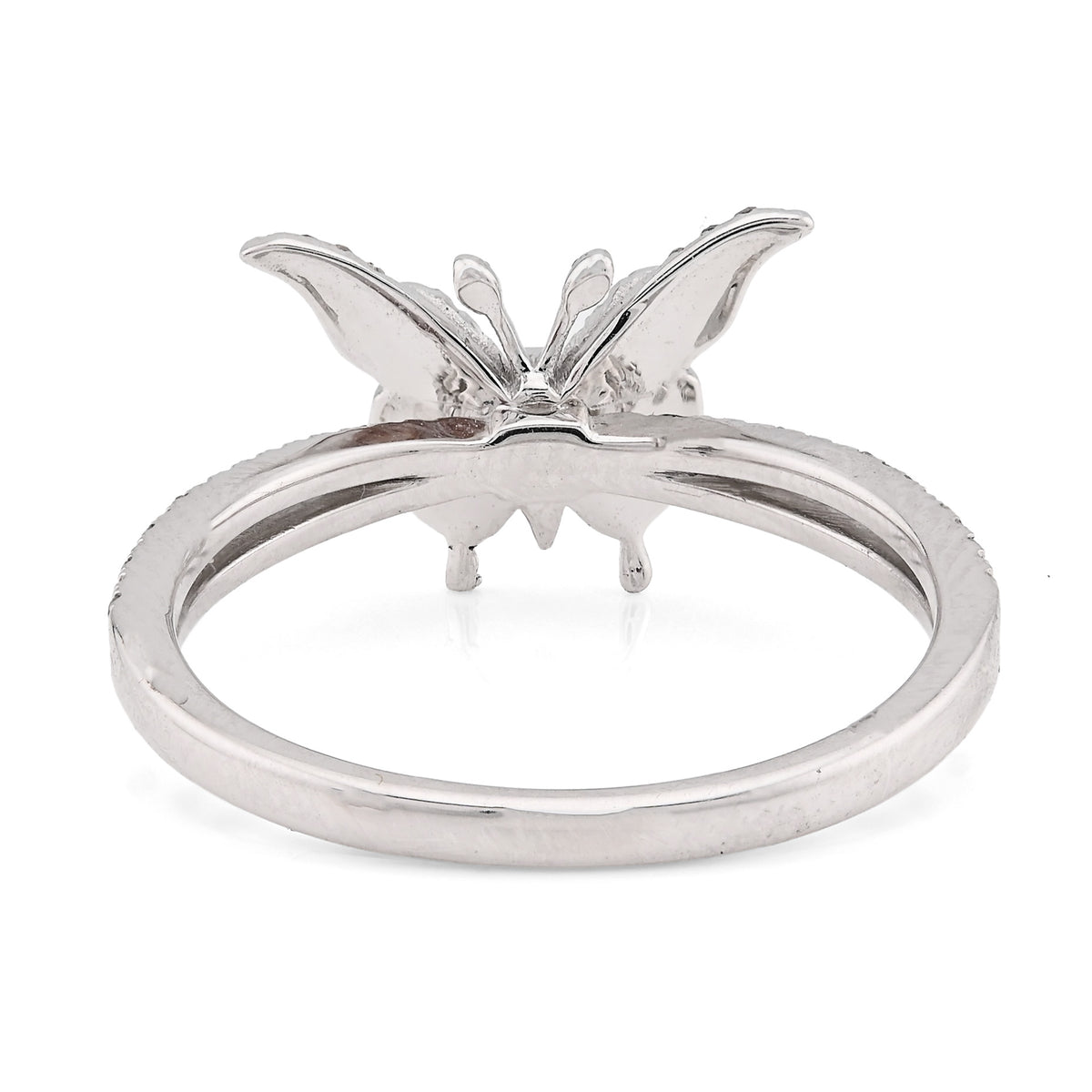 10K White Gold 0.22CT Natural Diamond Butterfly two band Women Ring — view 5