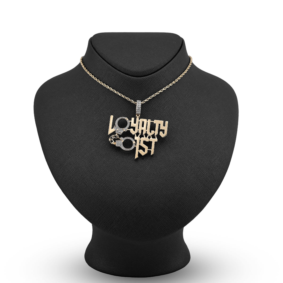 10K Yellow Gold 1Ct Natural Round Diamond "Loyalty First" Men Custom Charm 2" Pendant — view 4