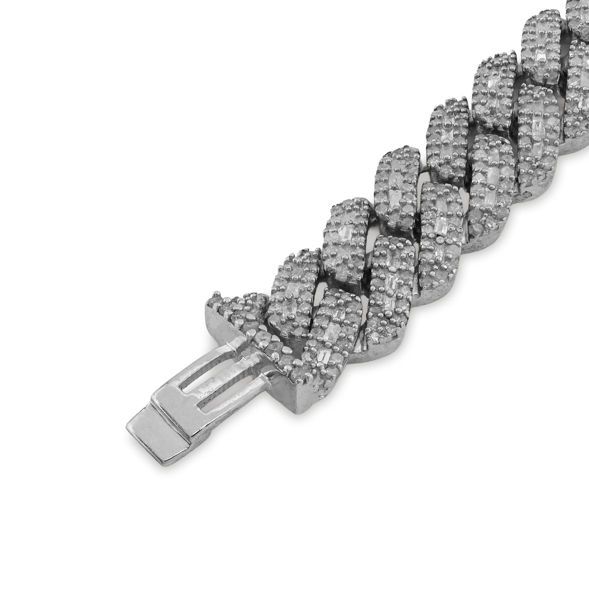 925 SS 4.6CT Natural Diamond Round/baguette 8MM Cuban link Bracelet 8" Men 21.1g — view 5