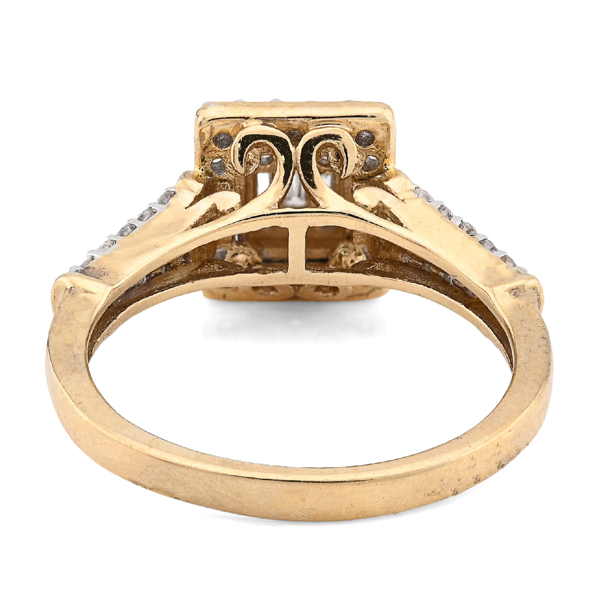 10K Yellow Gold 0.54CT Natural Diamond Round/Baguette Square Women Ring  — view 3