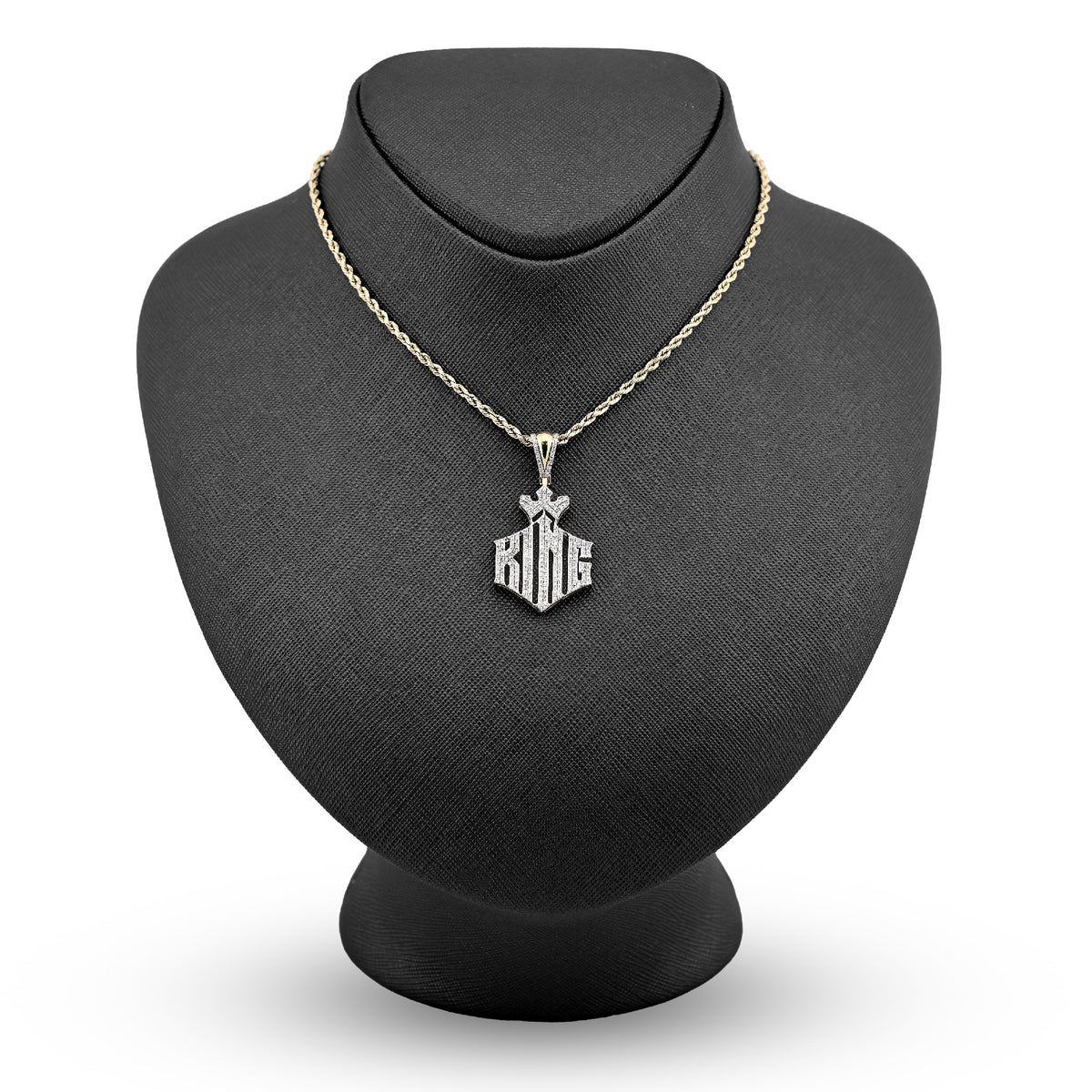 10K Yellow Gold Men "King" Charm 0.50Ct Natural Diamond Crown Pendant 1.6" — view 3