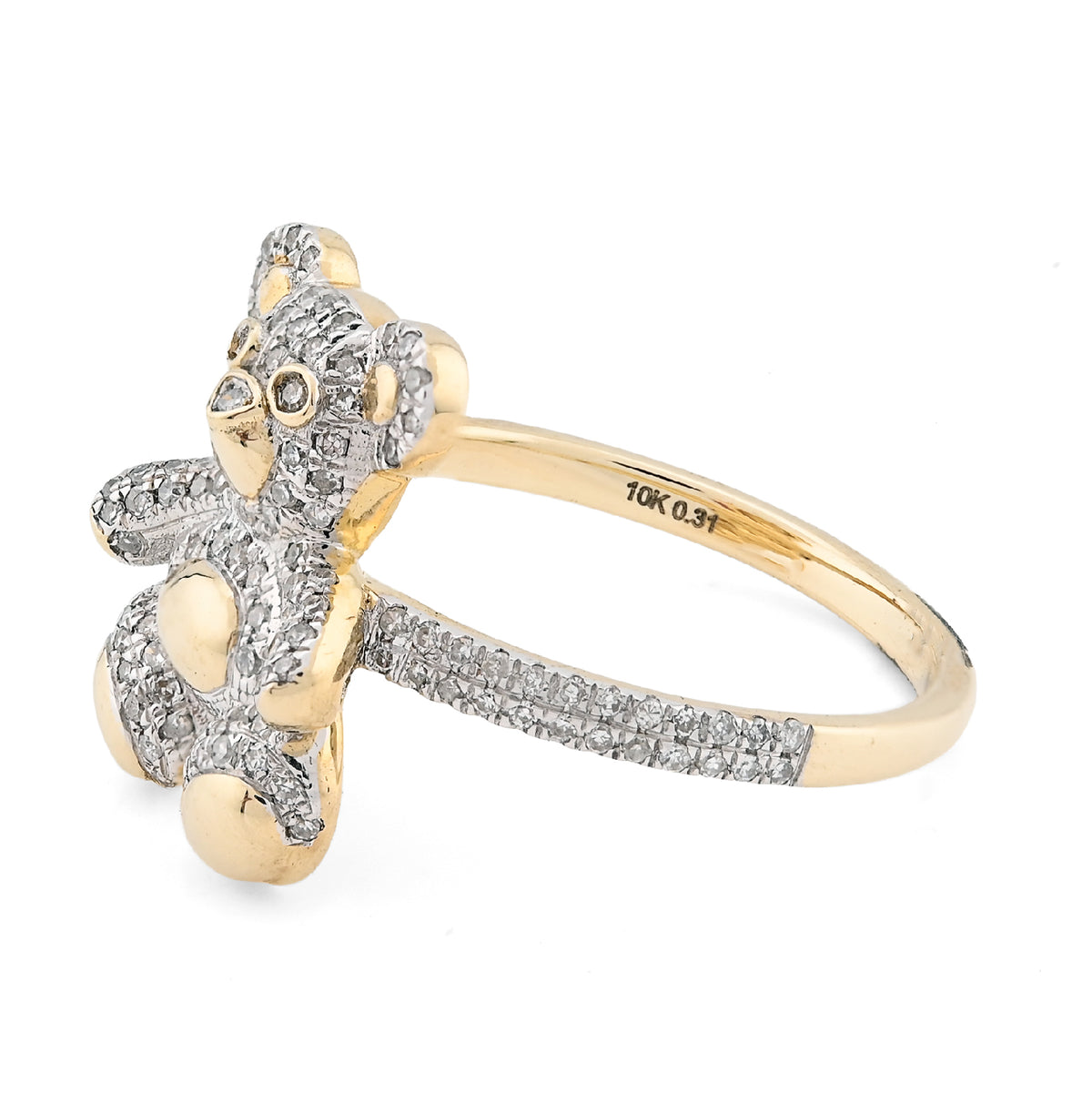 10K 0.31CT Natural Diamond Teddy Bear Women Ring  — view 2