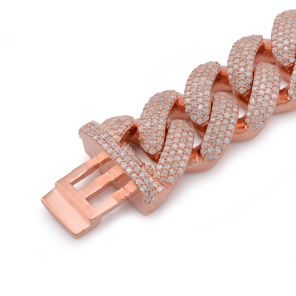 Cuban Link Rose 12MM Natural Diamond 7.375CT 925 Silver Men Bracelet 8" — view 3