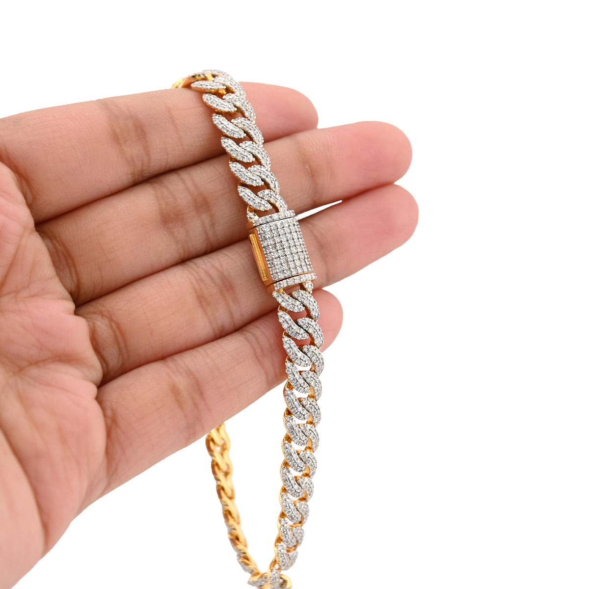 10K Yellow Gold 4.6CT Natural Diamond 8MM Round Cuban Link Bracelet 8" Bracelet Men 25.8g — view 1