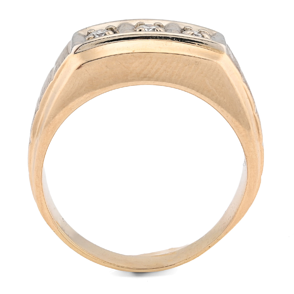10K Yellow Gold 0.9CT 3 Diamond Solitaire Centre Men President's Ring — view 6