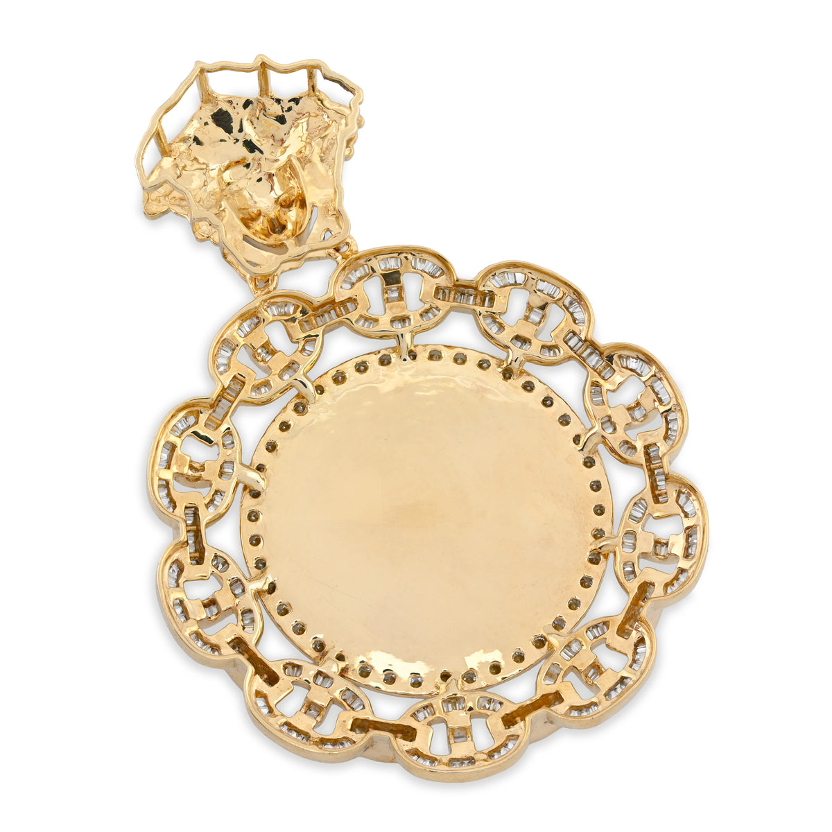 10K Yellow Gold Baguette Cuban Link Medusa 4.18CT Natural Diamond Memory Picture Pendant Men Women Charm — view 7