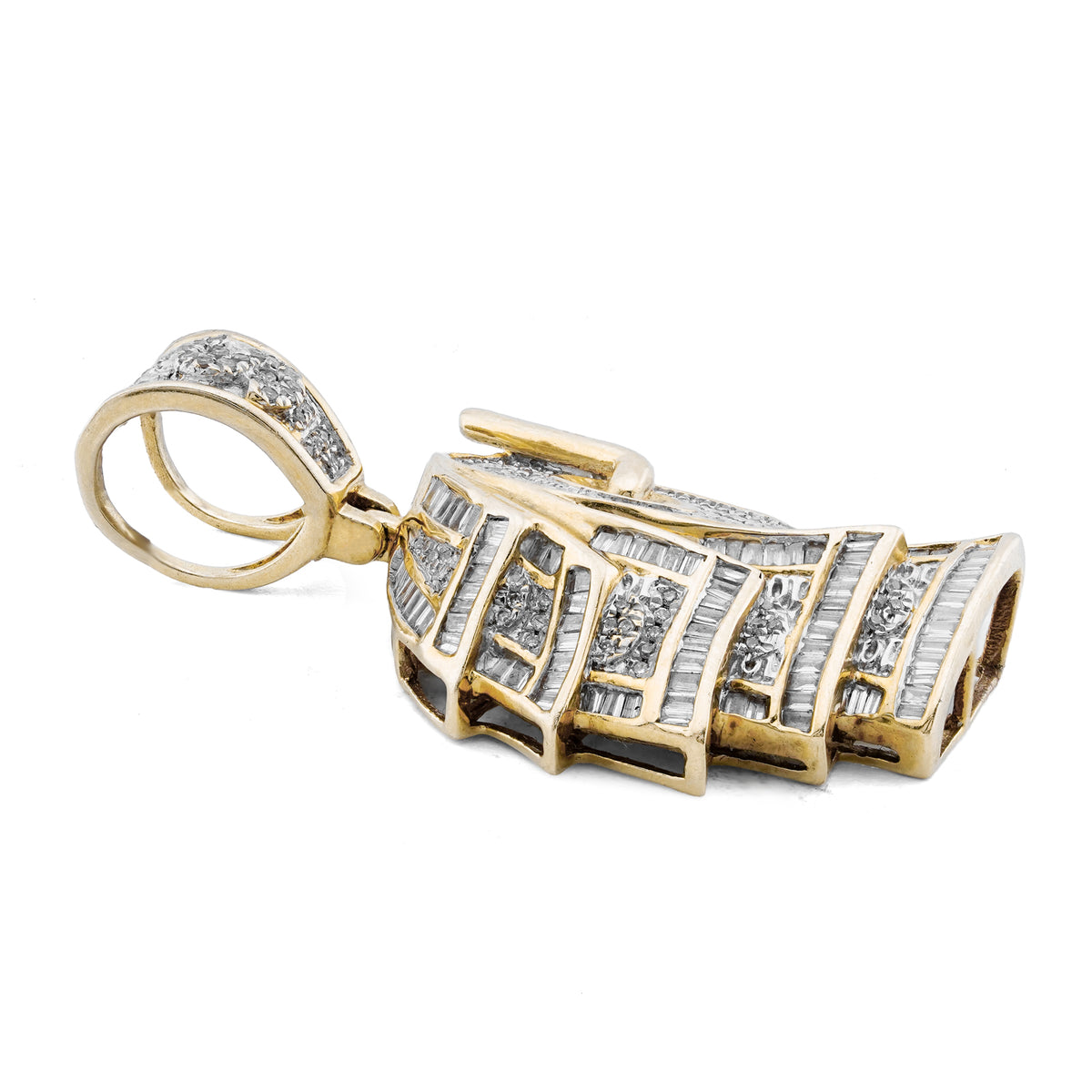 Roll Of Money Iced Out Charm Baguette/ Round 2ct Natural Diamond 10K Gold Men Women Pendant